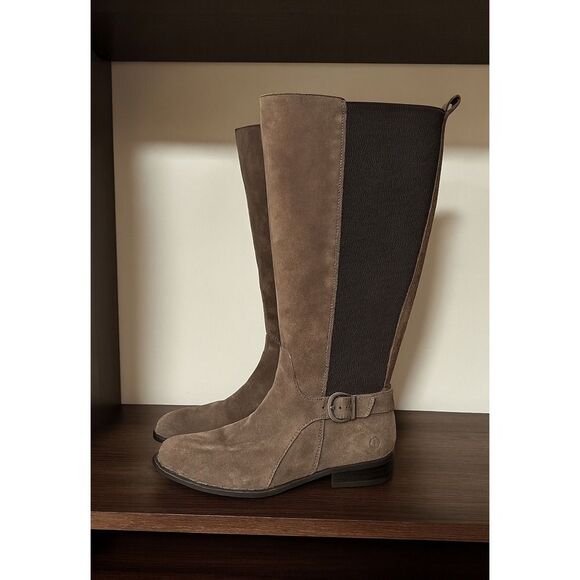 Born Womens Grey Suede Leather Strechy Slip On Riding Knee Boot sz 8 Equestrian - Picture 1 of 9